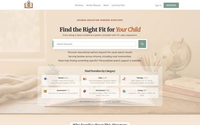 Screenshot of the AZ Ed Vendors website