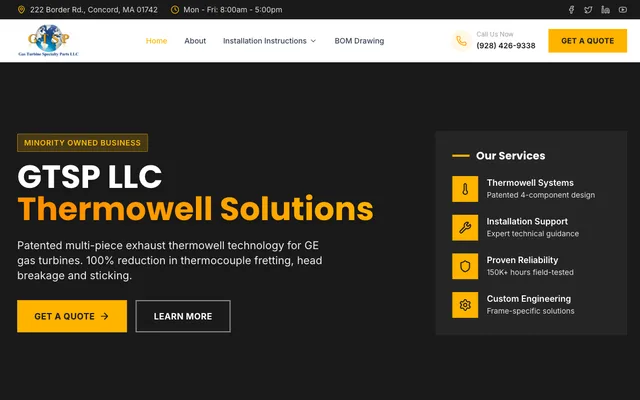 Screenshot of the Gas Turbine Specialty Parts website
