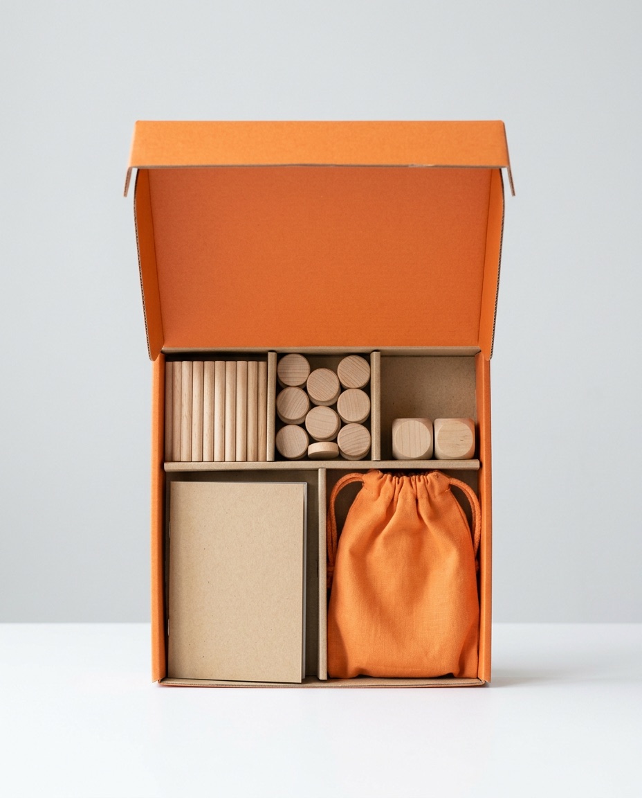 Hands-On Math Kit open to show its compartments